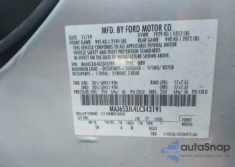 2020 Ford Ecosport Ses from USA, damaged, VIN MAJ6S3JL4LC343191